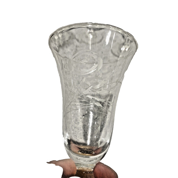 Vintage Etched Clear Crystal Cordial Glasses Flare Rim Set of 6 Mid Century Bar - Picture 5 of 10